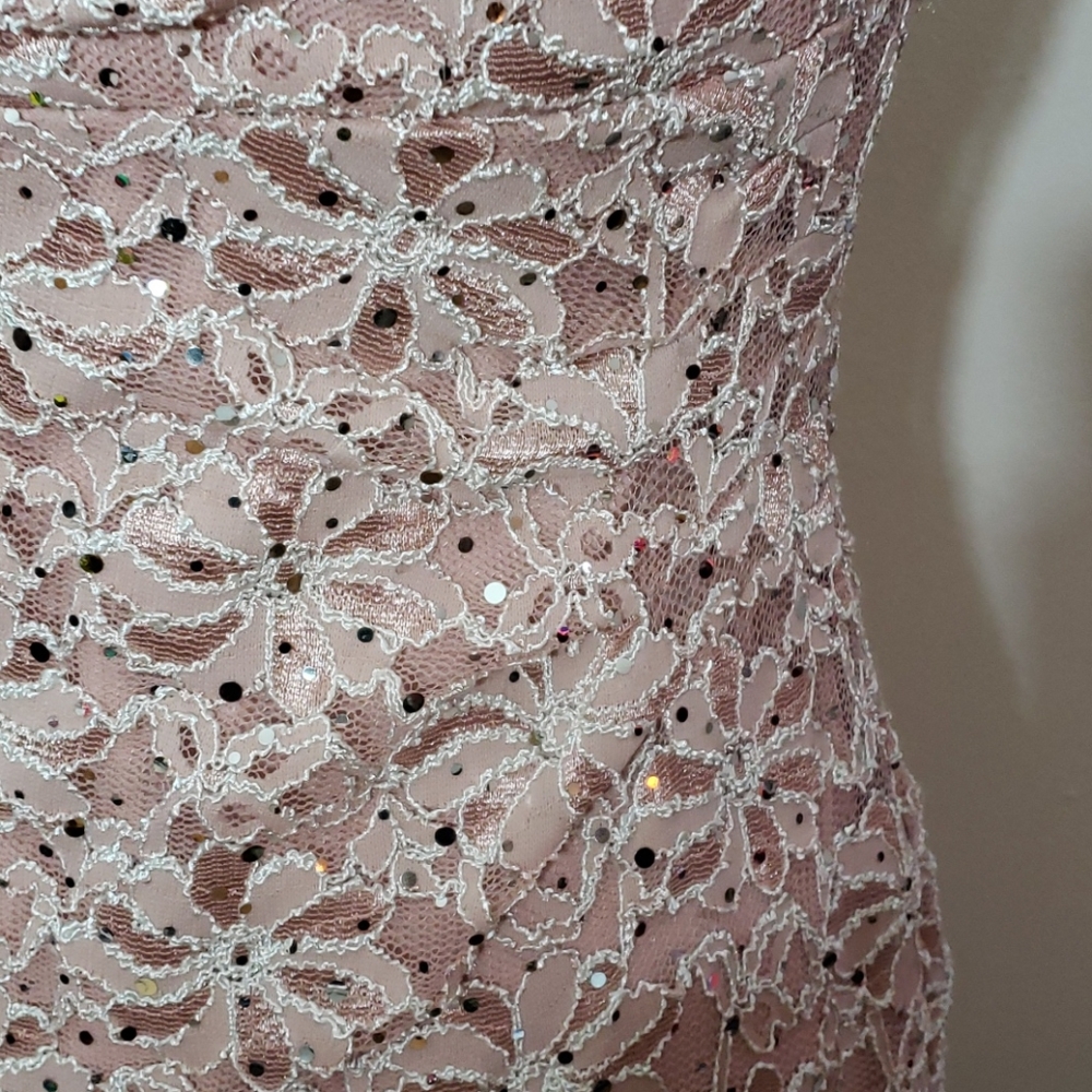 Dusty nude lace cocktail dress - Picture 3 of 8